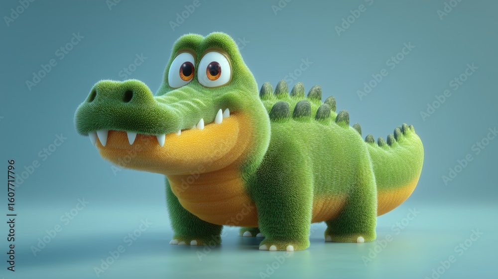 Fototapeta premium Smiling Cartoon Crocodile in 3D Style with Soft Texture