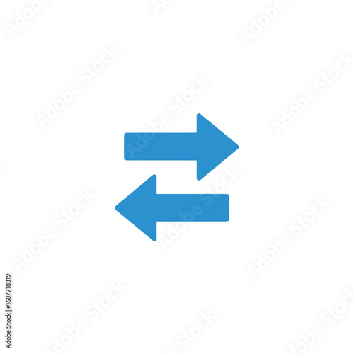 Two blue opposing arrows icon flat graphic symbol of exchange transfer or direction.
