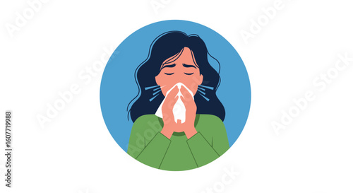 Sad Woman Blowing Her Nose with a Tissue