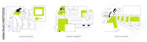 Travelling by train abstract concept vector illustrations.