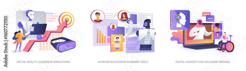 AI and VR Tools for Leadership Growth abstract concept vector illustrations.