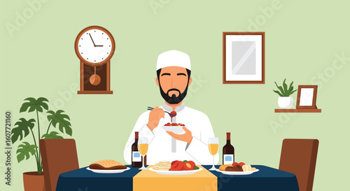 Man Enjoying a Delicious Meal at Home