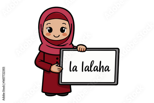 Cartoon illustration of a smiling muslim cleric wearing a black robe and a white turban holding a book