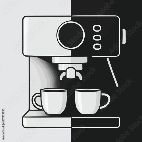 Modern coffee maker machine silhouette illustration for cafe and home brewing espresso and cappuccino drinks