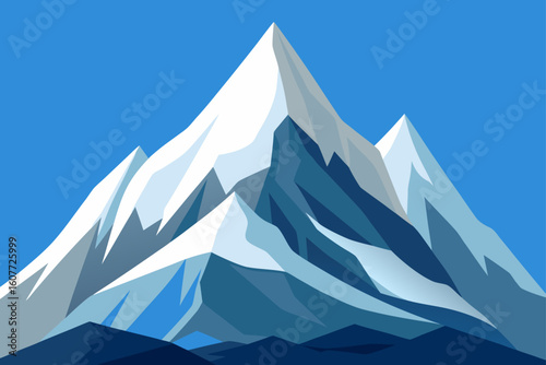 Flat Mountain Peak View with Light Snowcaps and Clouds