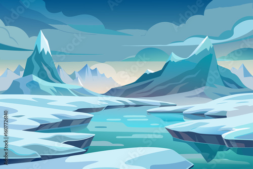Foggy Tundra with Icy Patchwork and Smooth Elevation