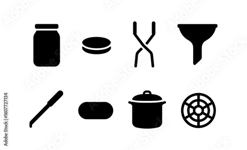 Minimalist icons for canning and kitchenware essentials