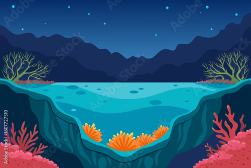 Ocean Trench Edge with Soft Coral Bottom and Plankton