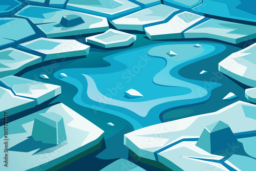 Overhead View of Frozen Delta with Cracked Ice Floes