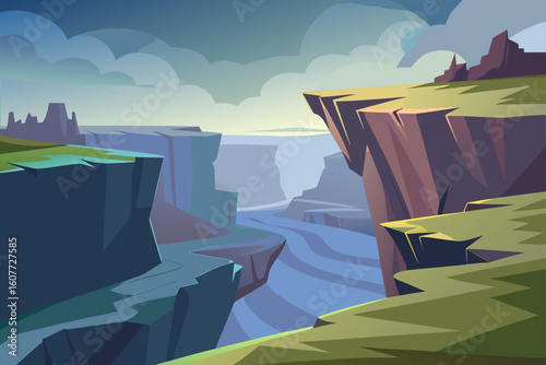 Polygonal Canyon Side Wall with Sharp Light Breaks