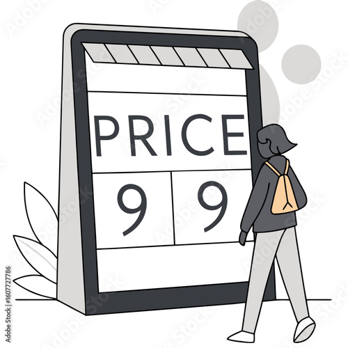 Person observing price display board with numerical values shown  