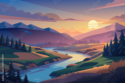 Smooth Lowland Valley with Soft Sunrise Illumination
