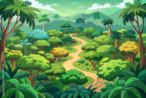 Tropical Forest Clearing Seen from Above with Scattered Rocks