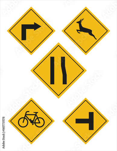 Free Download Set of Yellow Road Sign Isloated On a White Background - GFXLoad