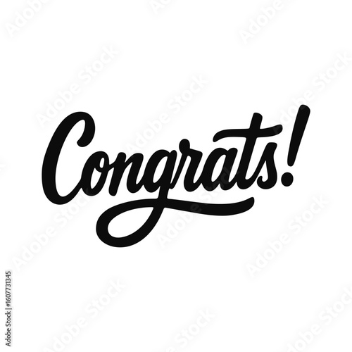 Elegant black script congrats word on white background