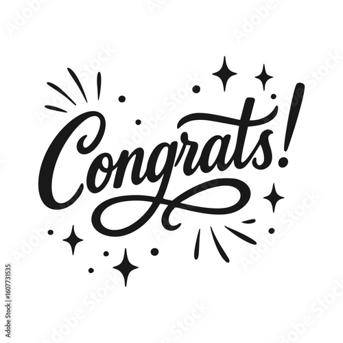 Elegant congrats script with sparkles and starbursts