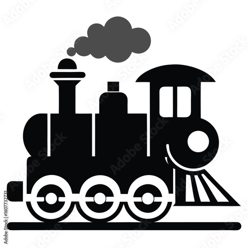 Black train silhouette icon on white background