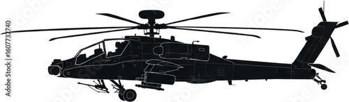 AH-64 Apache Helicopter Silhouette – Bold Black Vector Art of Iconic Attack Aircraft