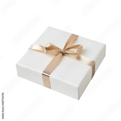White gift box with satin ribbon isolated on a transparent background image