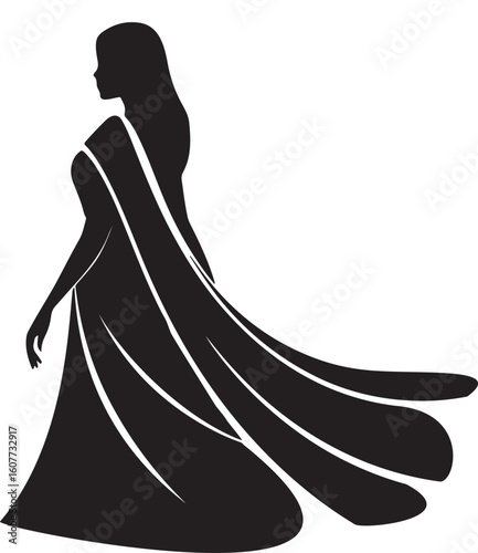 Elegant woman in traditional indian sari depicted as a silhouette