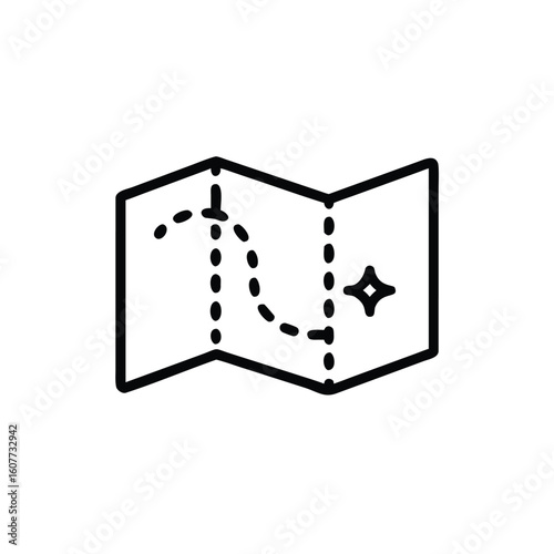 Outline unfolded travel map with dotted path star journey route