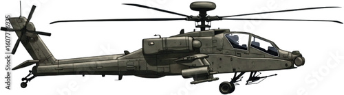 AH-64 Apache in Full-Color Realism – Combat-Ready Military Helicopter Illustration with Missiles & Detail
