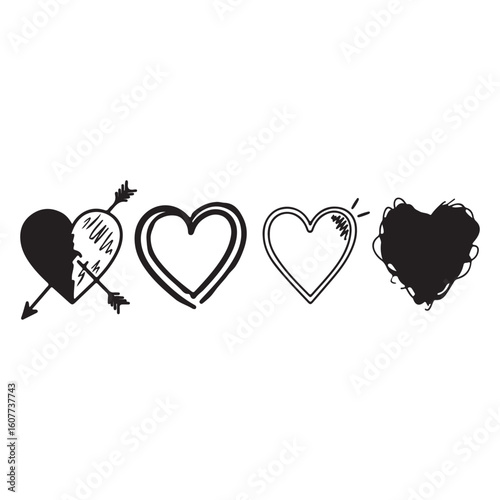 Heartbreak and Healing A Symbolic Journey of Emotions Depicted Through Hand Drawn Heart Illustrations in Black and White