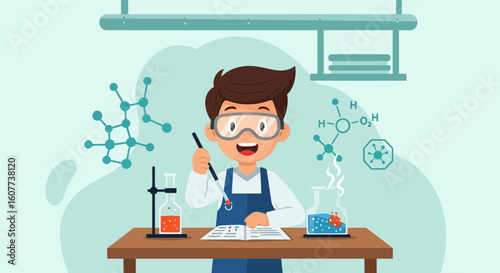 Excited Youngster Exploring Scientific Discoveries In A Vibrant Laboratory Setting