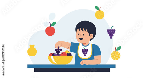 Delighted Boy Enjoying Healthy Fruits At Home For Growth And Development