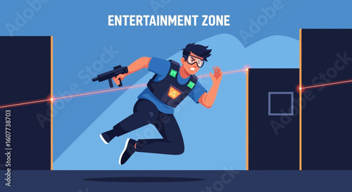 Excited Youngster Playing Laser Tag While Having Fun In Entertainment Zone