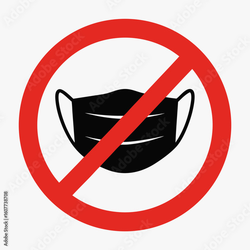 No face mask, no entry with prohibition sign and surgical mask icon. Face mask ban for health safety in public places. Face mask requirement concept for preventing spread of contagious diseases.