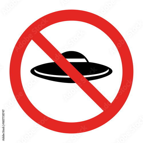 No frisbee sign with prohibited flying disc in red circle, a clear symbol. Prohibiting frisbee game indicates restricted area, safety and rules, playing with frisbee is not allowed.