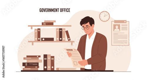 Diligent Government Employee Reviewing Official Documents In The Office Space