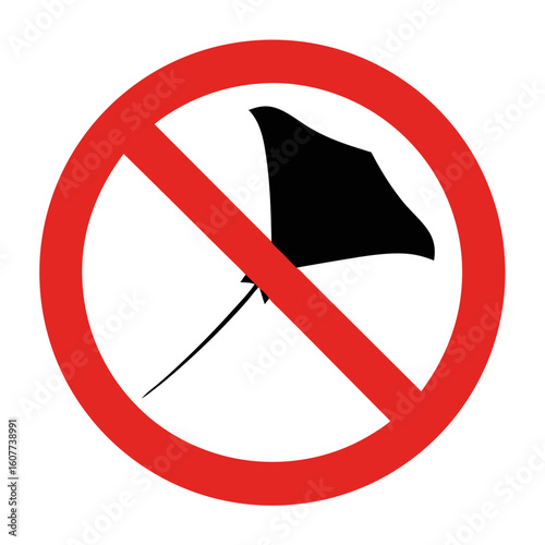 No kite flying zone with forbidden kite symbol, a universal no kite symbol is shown. This prohibition sign forbids launching kite anywhere as kites are hazardous in this location.