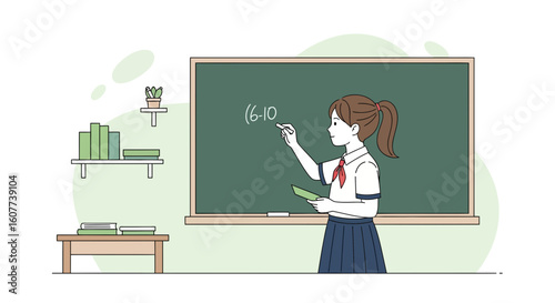 Diligent Student Solving Math Problem At The Chalkboard In Class