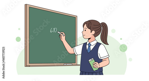 Diligent Student Writing On Chalkboard Depicting Education And Learning Process