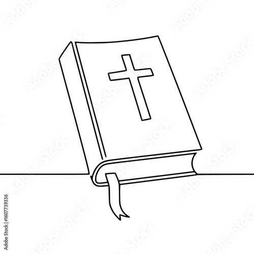 Continuous Line Art Illustration of a Bible Representing Faith and Spirituality

