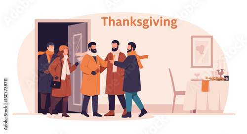 Family Gathering For Thanksgiving Festive Holiday Celebration Arrival