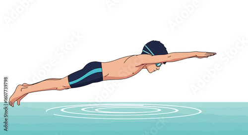 Dynamic Illustration Of A Swimmer Entering Water Diving For Sport Competition