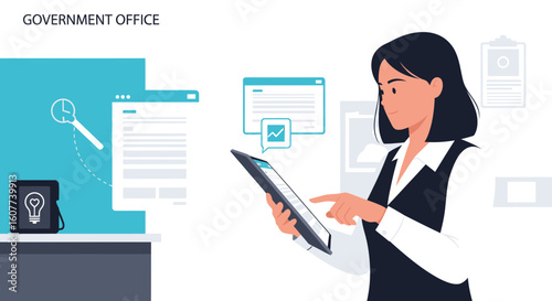 Efficient Data Management Woman Managing Digital Information On Tablet Device