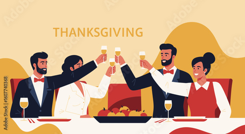 Elegant Dinner Party Toasting With Champagne Celebrating Festive Thanksgiving Day