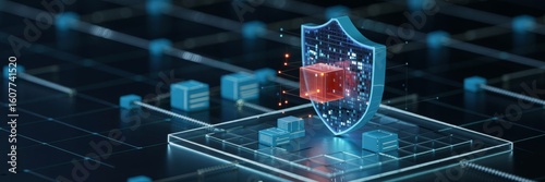 Cybersecurity shield protecting a network from a virus,  malware attack