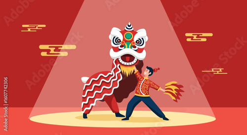 Energetic Lion Dance Performance For Lunar New Year Celebration Event Show