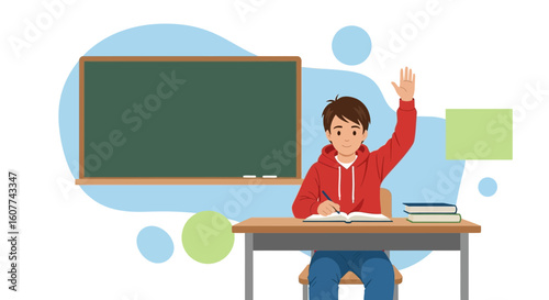 Enthusiastic Student Raising Hand In Class Ready To Answer Question