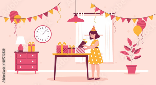 Enthusiastic Young Woman Receiving Presents At Surprise Birthday Celebration