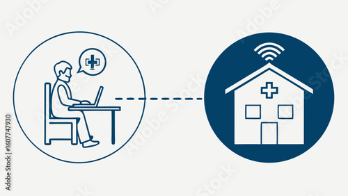 Telemedicine Consultation Connecting Patient to Hospital via Laptop - Digital Healthcare and Remote Medical Services Concept