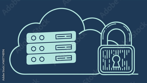 Secure Cloud Computing and Data Protection Concept with Server Rack and Padlock Icon