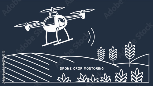 Advanced Agricultural Drone System Monitoring Crops in a Field, Smart Farming Technology and Precision Agriculture Concept Vector Illustration