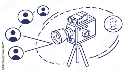Live Streaming and Digital Audience Engagement Concept with Camera and Connected User Icons