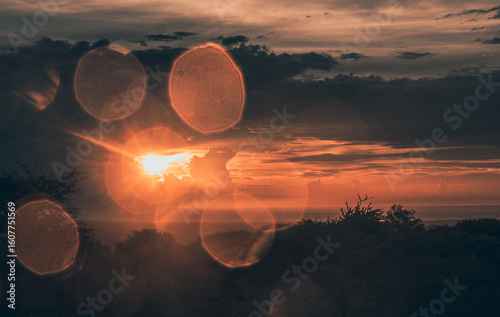 Sunrise over the mountain in the Caribbean, Bonaire.